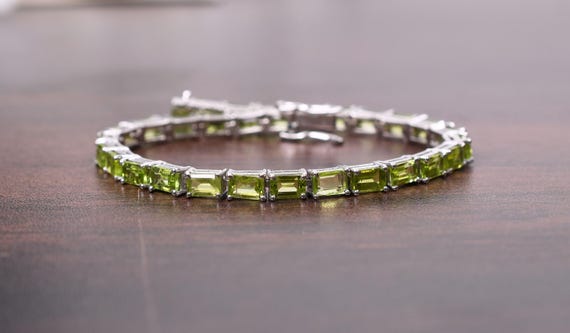 Octagon Peridot Bracelet: Anniversary Gifts, Tennis Bracelet, Bridal Jewelry, Birthstone Gift