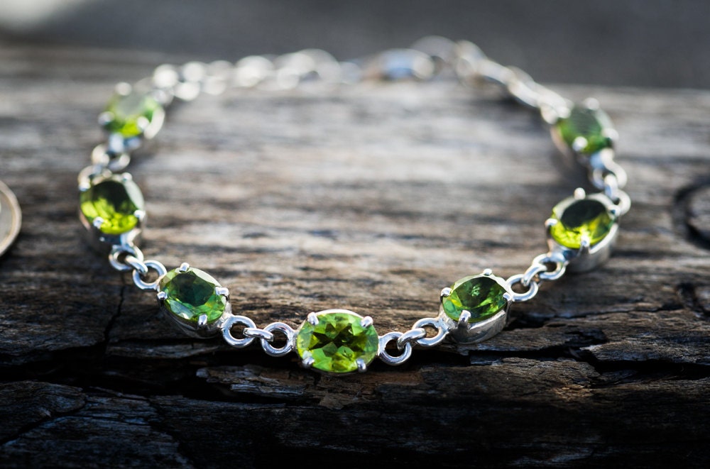 Oval Peridot Bracelet: Sterling Silver August Birthstone Jewelry