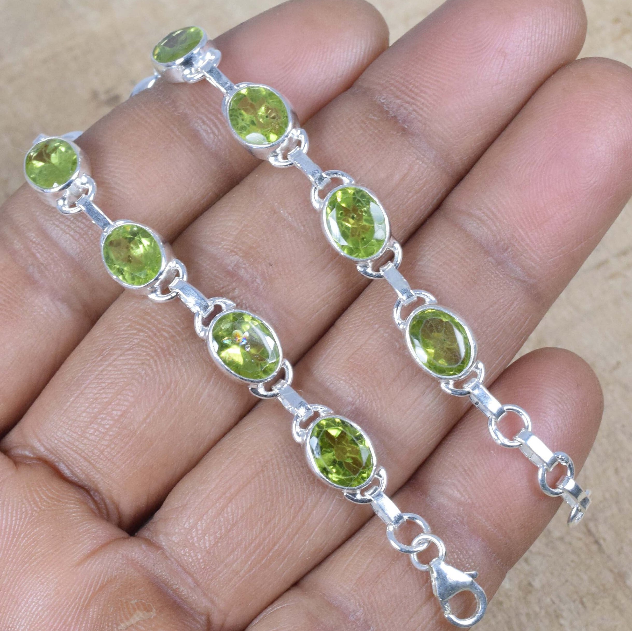 Peridot Sterling Silver Bracelet: Adjustable Gemstone Jewelry, August Birthstone