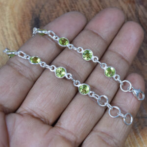 Peridot Sterling Silver Bracelet: August Birthstone Adjustable Gemstone