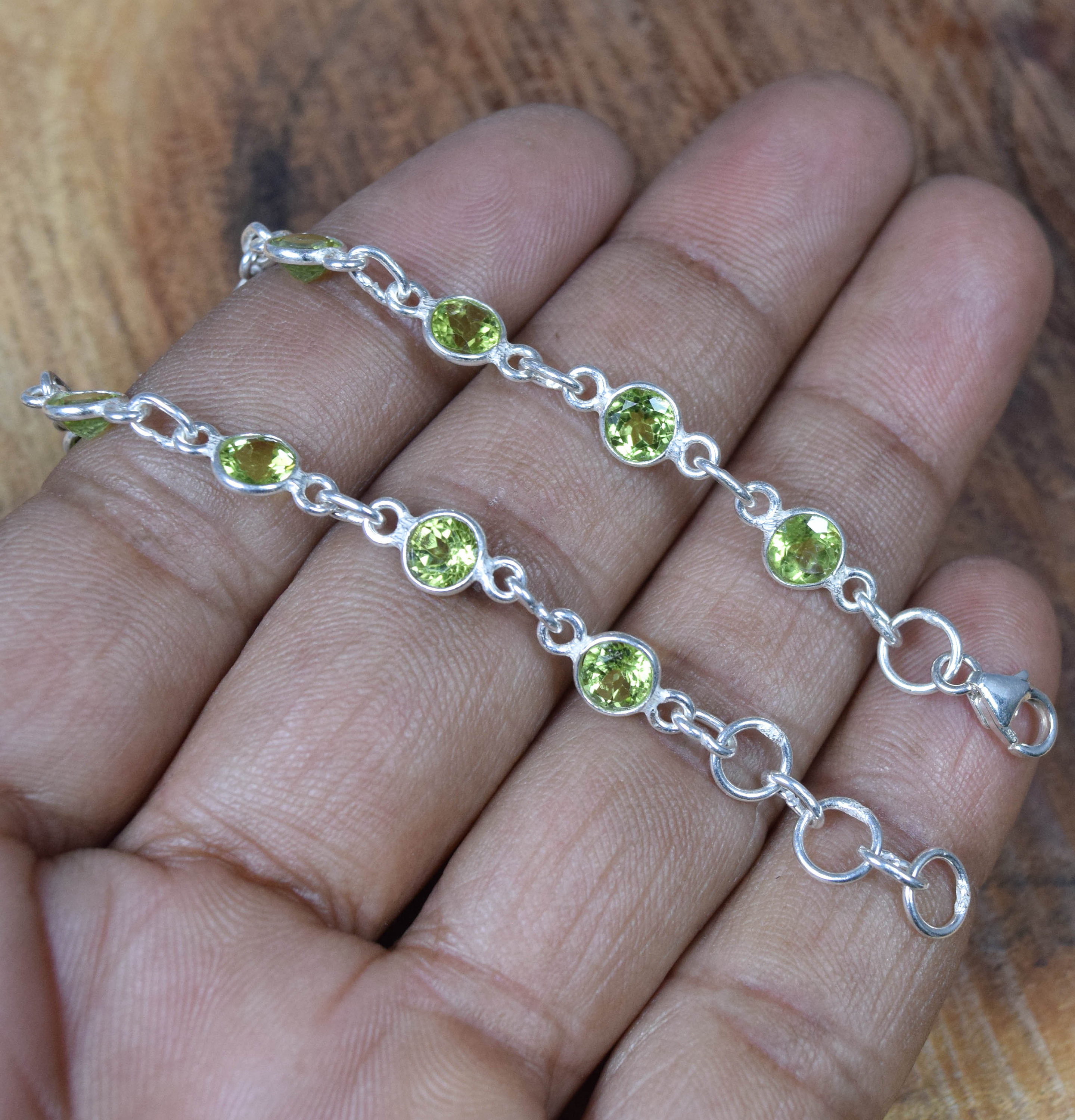 Peridot Sterling Silver Bracelet: August Birthstone Adjustable Gemstone