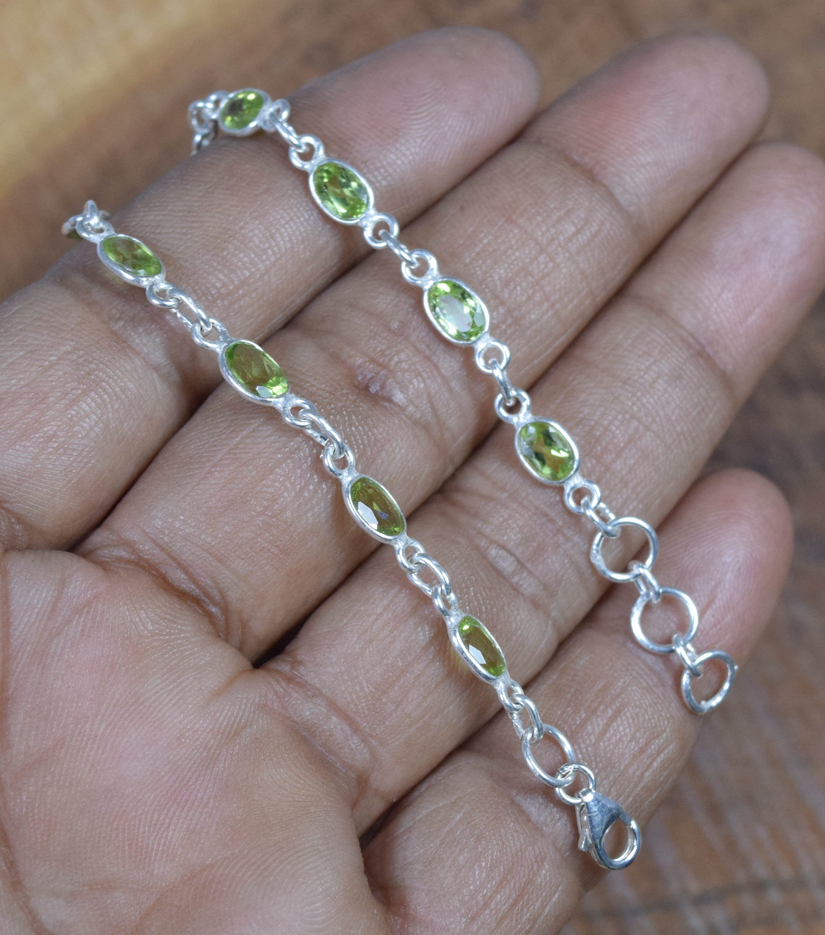 Peridot Sterling Silver Bracelet: August Birthstone Gemstone Jewelry
