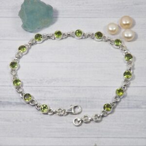 Sterling Silver Peridot Bracelet, Handmade Gemstone Jewelry Sterling Silver Peridot Bracelet, Handmade Gemstone Jewelry