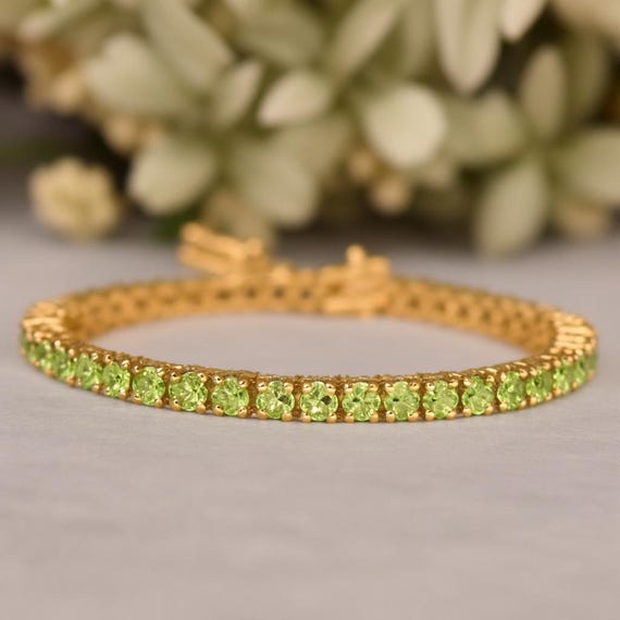 Peridot Tennis Bracelet: 14k Gold Plated Sterling Silver, August Birthstone