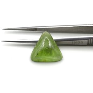 Natural Peridot Gemstone, Trillion Cabochon Cut, 15mm, 11ct - Ideal for Jewelry Making Natural Peridot Gemstone, Trillion Cabochon Cut, 15mm, 11ct - Ideal for Jewelry Making