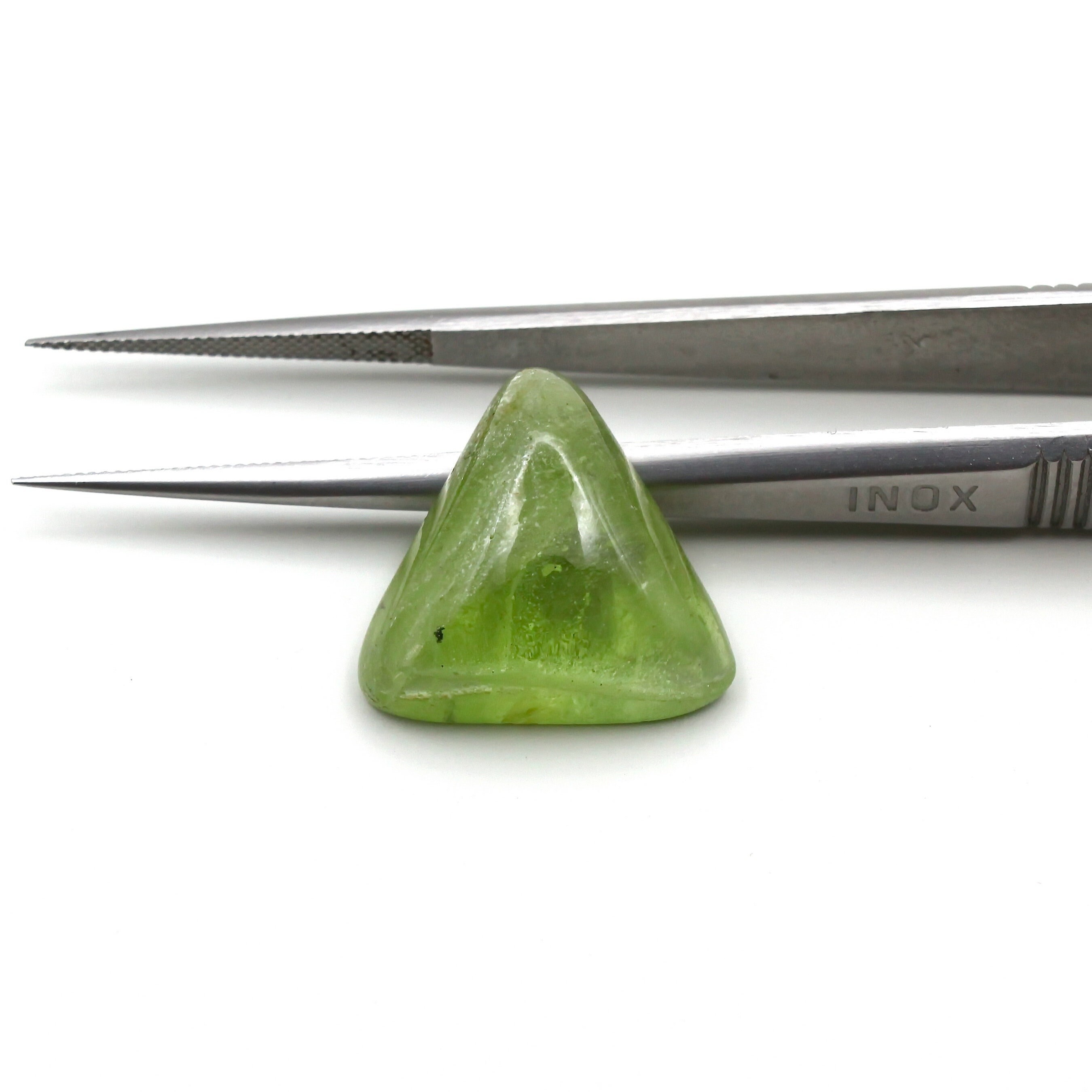 Natural Peridot Gemstone, Trillion Cabochon Cut, 15mm, 11ct - Ideal For Jewelry Making Natural Peridot Gemstone, Trillion Cabochon Cut, 15mm, 11ct - Ideal For Jewelry Making