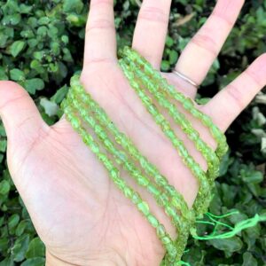 15 Inch Natural Green Peridot Healing Gemstone 6mm To 8mm Free Form Oval Tumbled Pebble Stone Bead For Bracelet Charm Jewelry Making