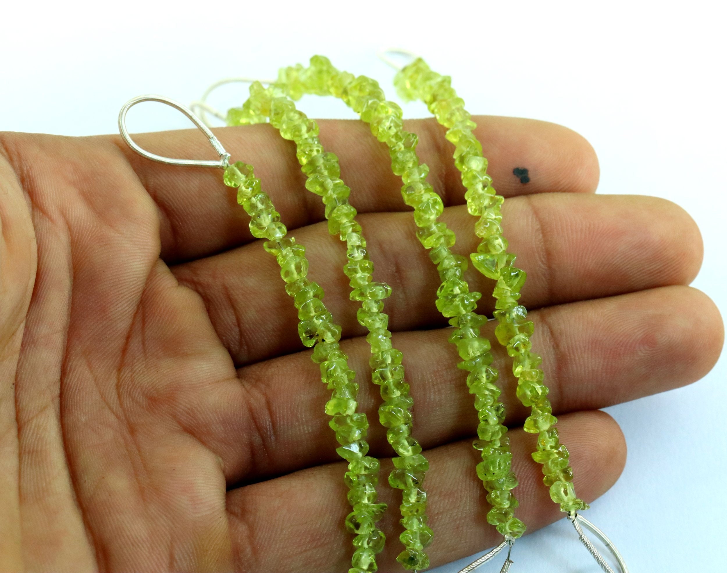 Peridot Gemstone Beads: Natural Pebble Chips, Grade Aa, 4 Inch
