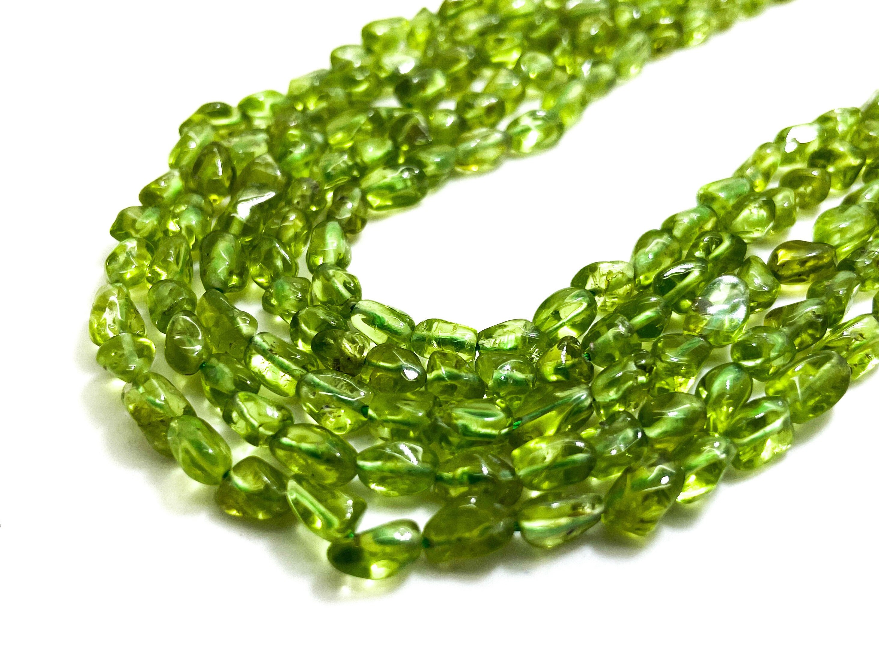 Natural Peridot Beads, Green Peridot Smooth Polished Nugget Chips Pebble Gemstone Bead - Pg61a
