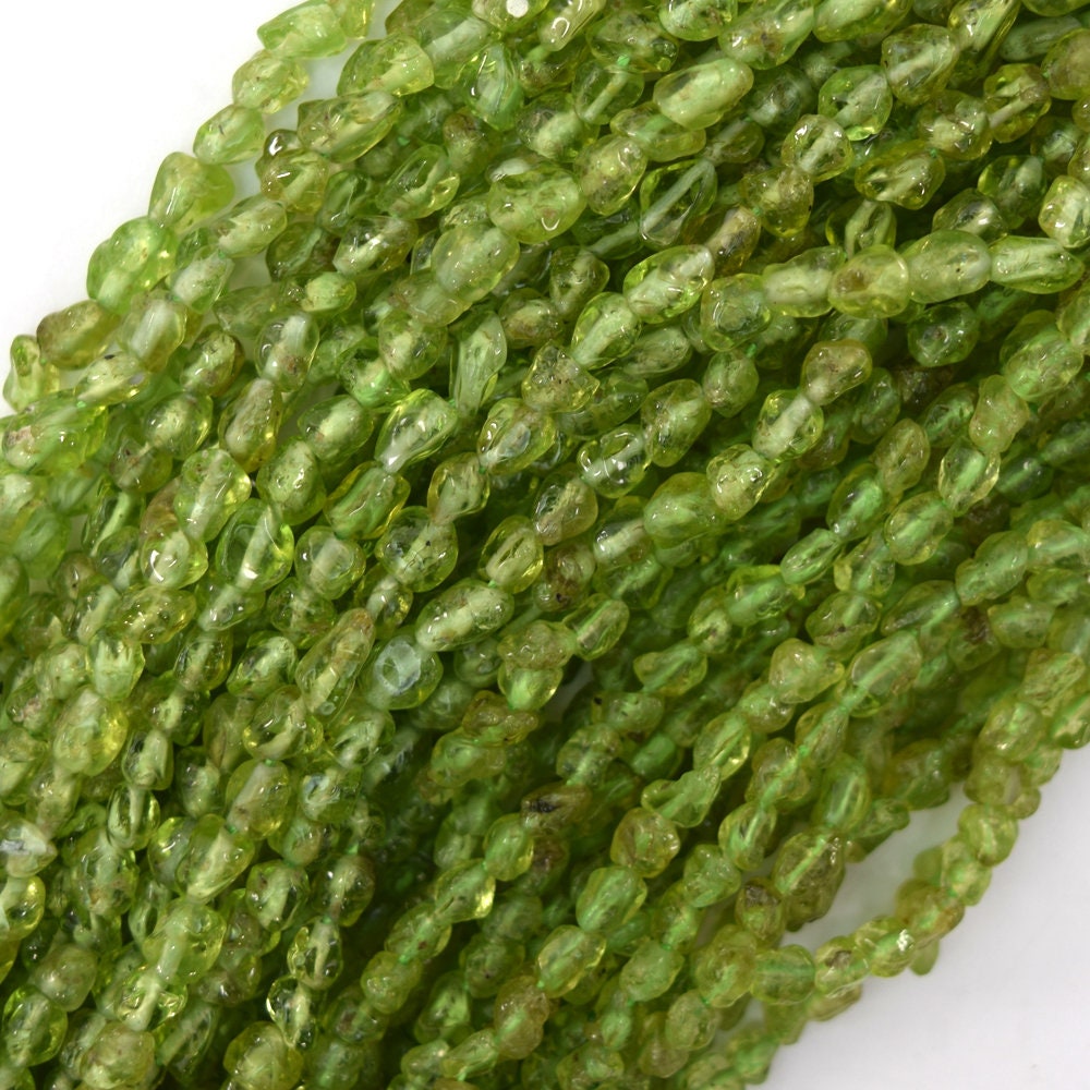 Natural Green Peridot Pebble Nugget Beads Gemstone 15.5" Strand 3-4mm 4-6mm