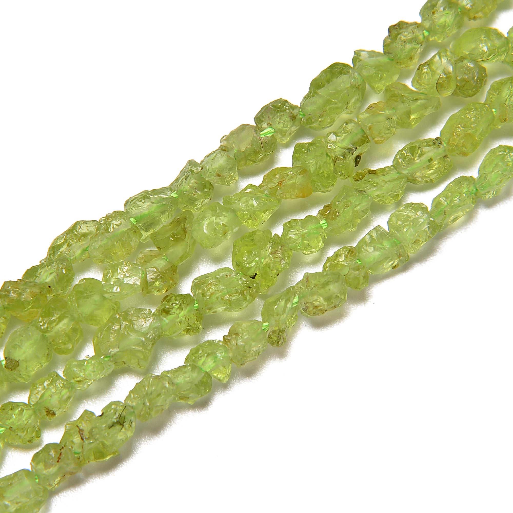 Peridot Rough Nugget Chunks Side Drill Beads Size 5-6mm 15.5'' Strand