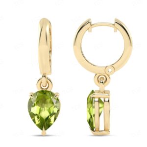 14k Gold Peridot Dainty Wedding Earrings Unique Peridot Tear Drop Hoop Earrings For Women Art Deco Peridot Huggie Hoop Earrings Gift For Her