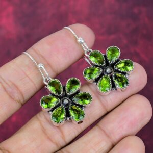 Beautiful Green Peridot Earring, 925 Sterling Silver Earring, Peridot Flower Shape Earring, Handmade Gemstone Earring Duty free Jewelry Beautiful Green Peridot Earring, 925 Sterling Silver Earring, Peridot Flower Shape Earring, Handmade Gemstone Earring Duty free Jewelry