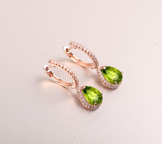 Peridot Earrings, Birthstone Earring, Bridal Jewelry, 14k Gold Plated, Sterling Silver Leverback