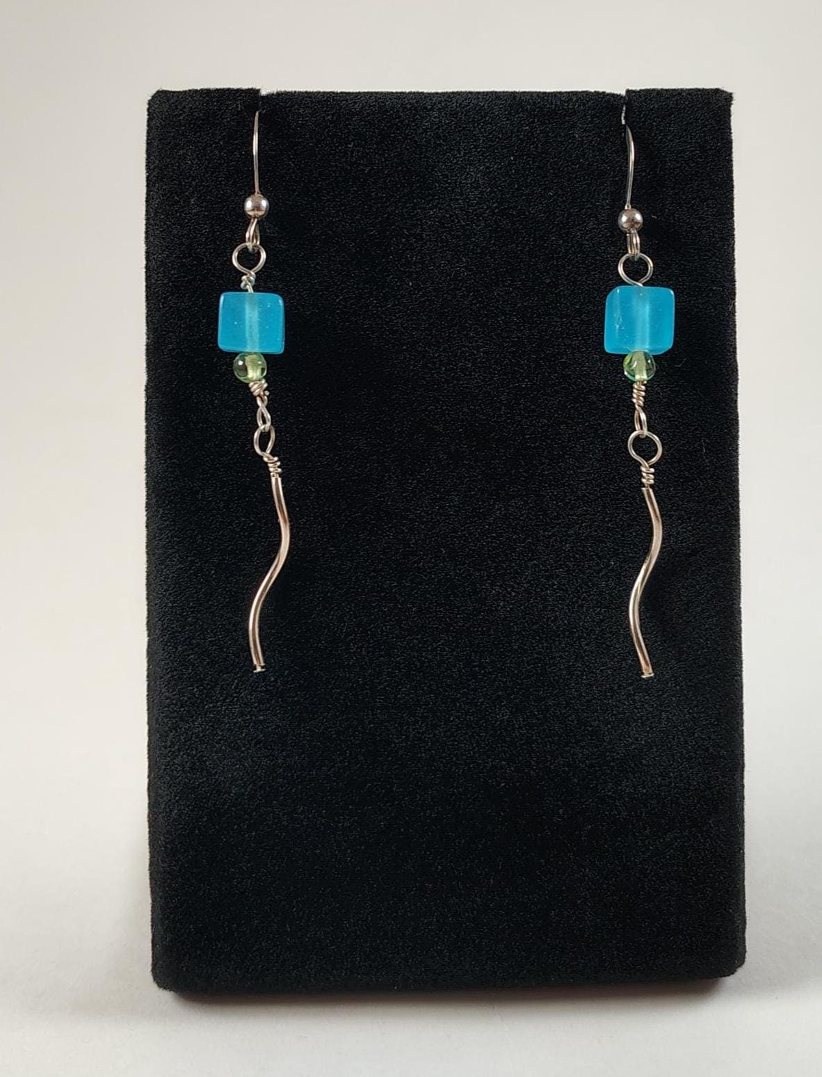Blue Quartz, Peridot, And Sterling Silver Squiggle Earrings Handmade By Chris Hay