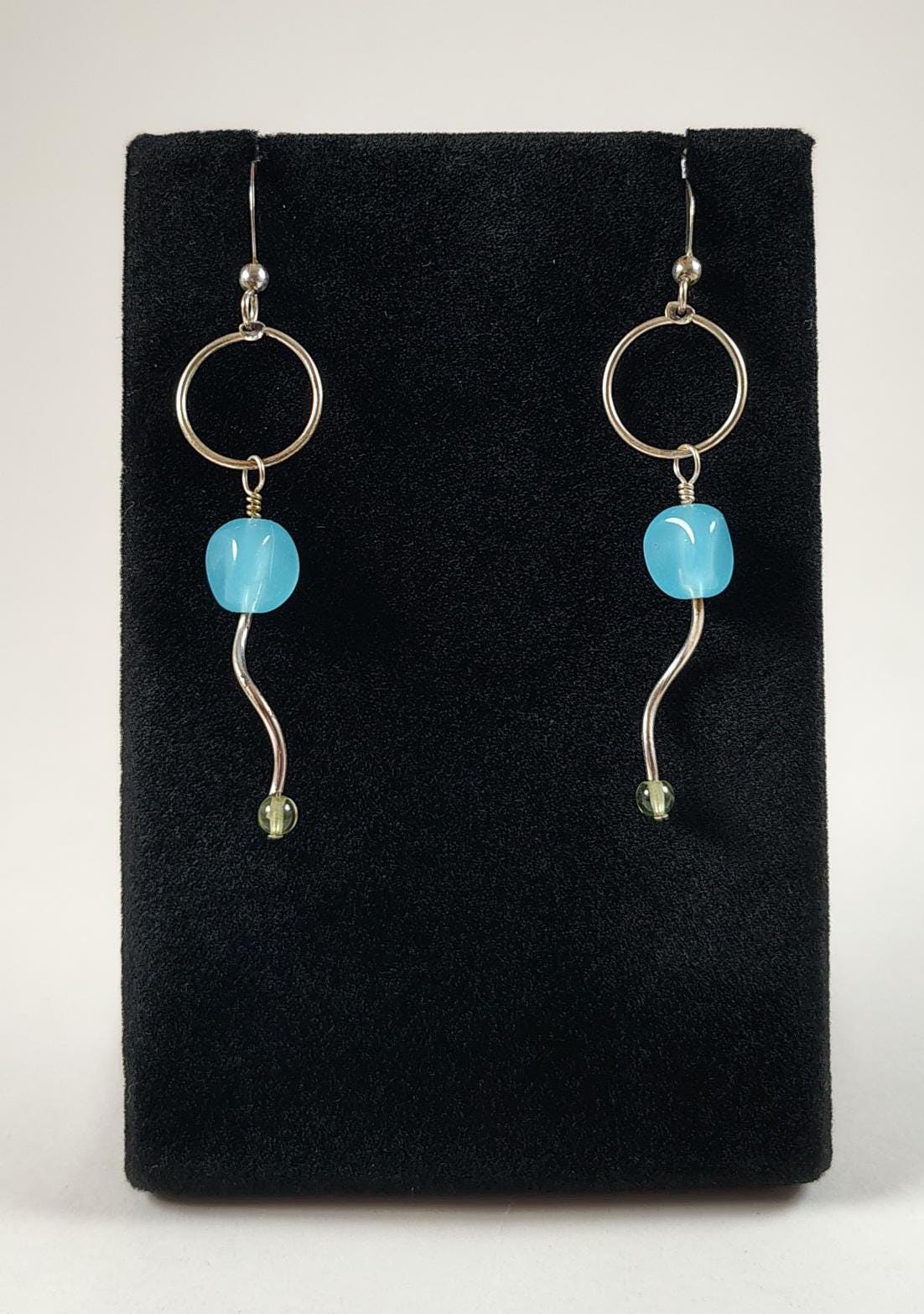 Blue Quartz And Peridot With Sterling Silver Hoop Earrings Handmade By Chris Hay