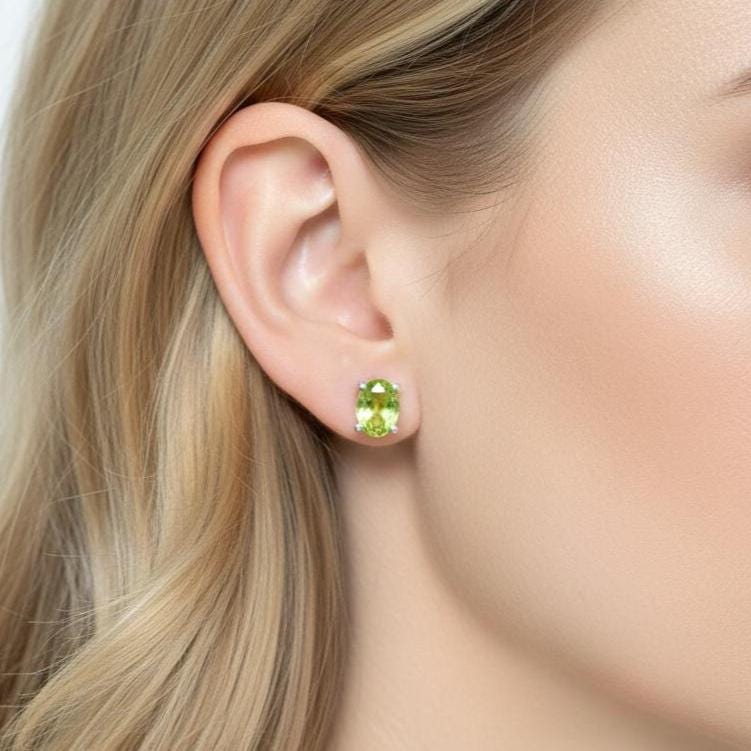 Dainty Peridot Stud Earrings: 925 Sterling Silver