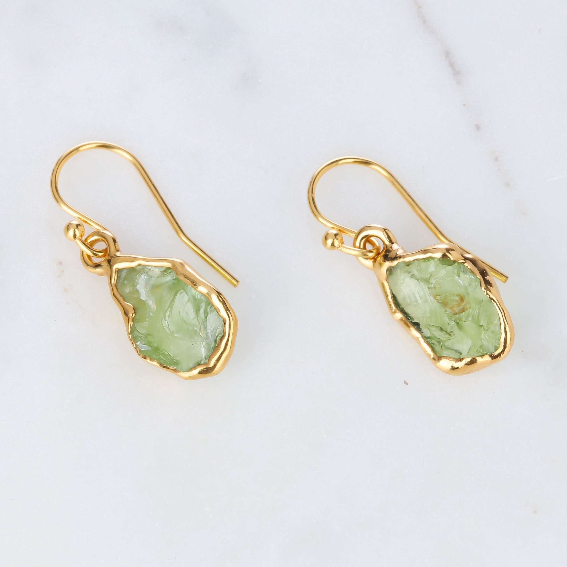 Dangle Raw Peridot Drop Earrings • Gold Filled • Peridot Birthstone Jewelry • Raw Crystal Drop Earrings • August Birthstone • Leo Gift