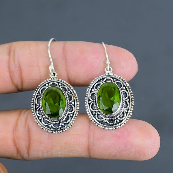 Faceted Peridot Earrings: Handmade 925 Sterling Silver Vintage Jewelry Faceted Peridot Earrings: Handmade 925 Sterling Silver Vintage Jewelry