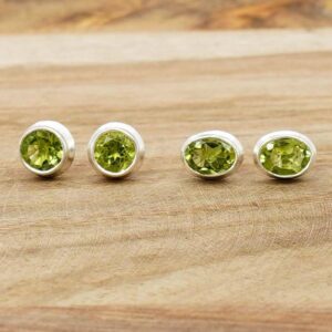 Green Peridot 925 Sterling Silver Stud Earrings - August Birthstone Dainty Studs Green Peridot 925 Sterling Silver Stud Earrings - August Birthstone Dainty Studs
