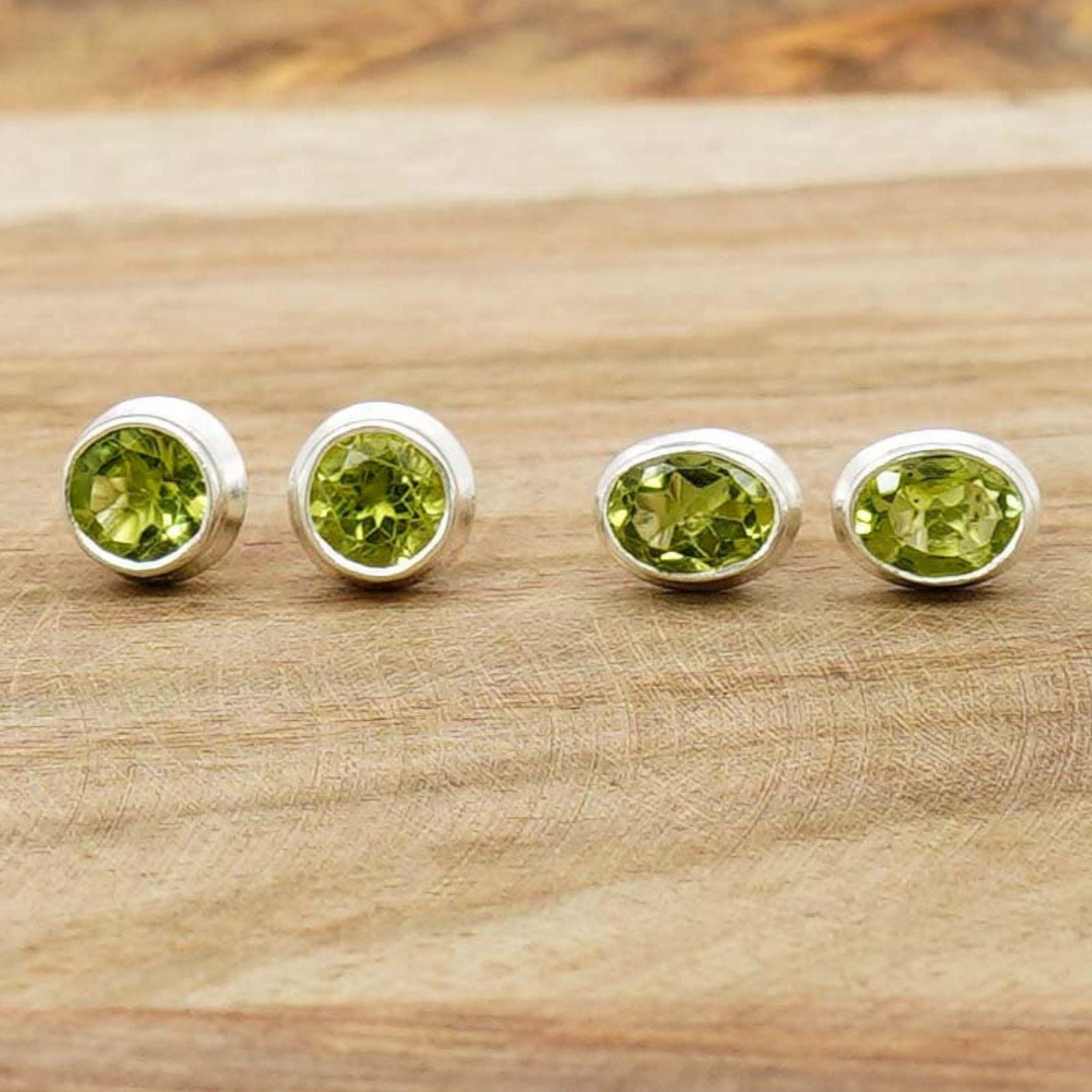 Green Peridot 925 Sterling Silver Stud Earrings - August Birthstone Dainty Studs Green Peridot 925 Sterling Silver Stud Earrings - August Birthstone Dainty Studs