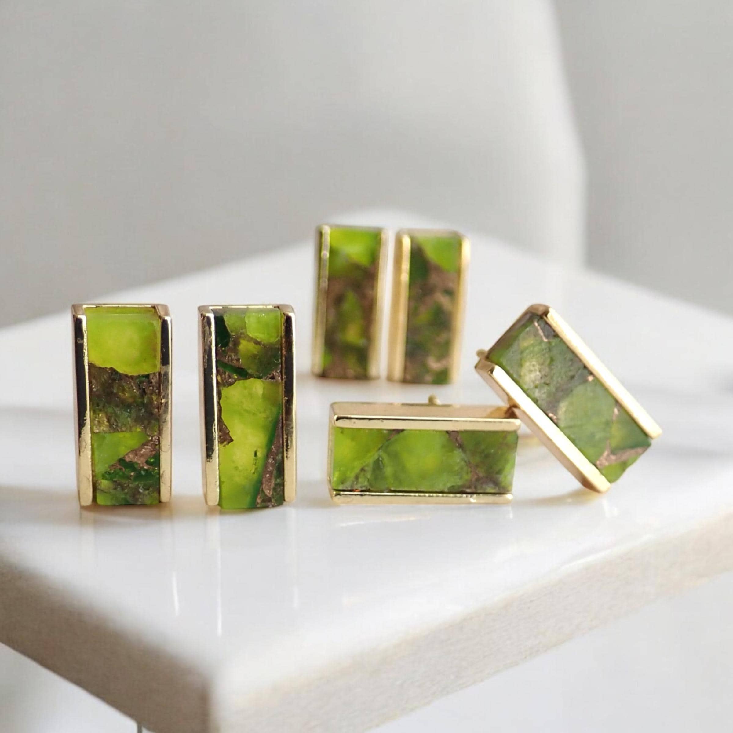 Peridot Green Mojave Turquoise Stud Earrings • August Birthstone Gift • Green Gemstone Studs • Boho Colorful Jewelry • Gemstone Bar Earrings
