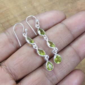 Green Peridot Sterling Silver Hook Earrings: Handmade Gemstone Jewelry
