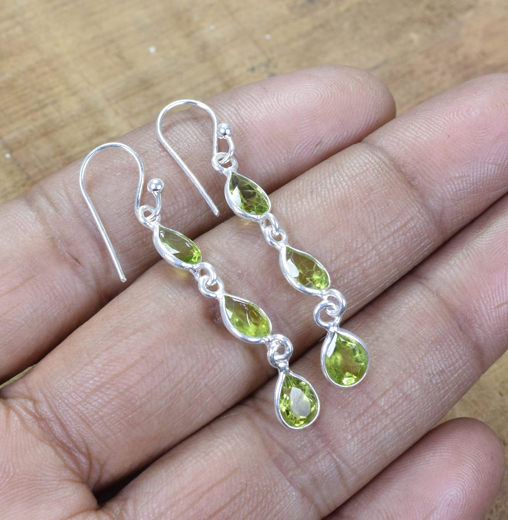 Green Peridot Sterling Silver Hook Earrings: Handmade Gemstone Jewelry Green Peridot Sterling Silver Hook Earrings: Handmade Gemstone Jewelry