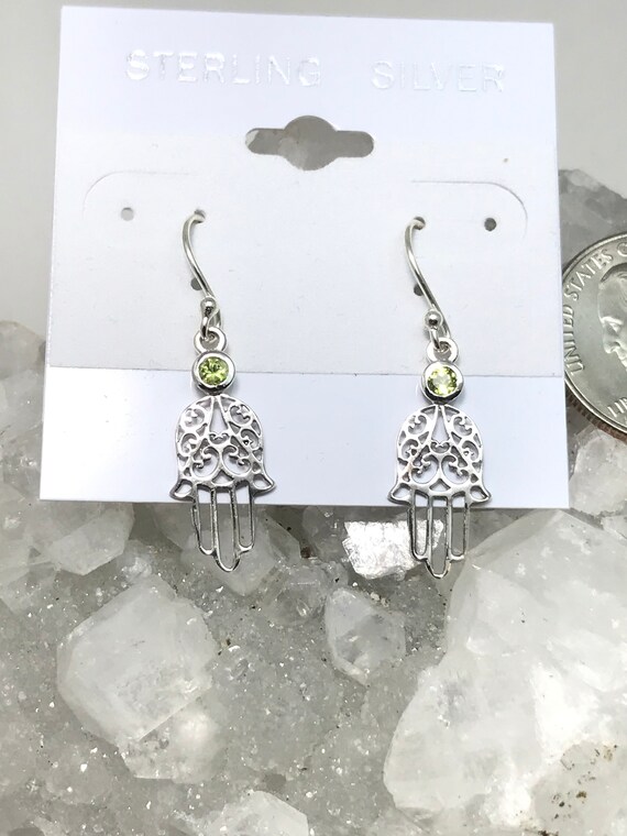 Peridot Hamsa Hand Earrings.