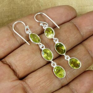 Handmade Peridot Earrings: Sterling Silver 3-Stone Dangle Earrings Handmade Peridot Earrings: Sterling Silver 3-Stone Dangle Earrings