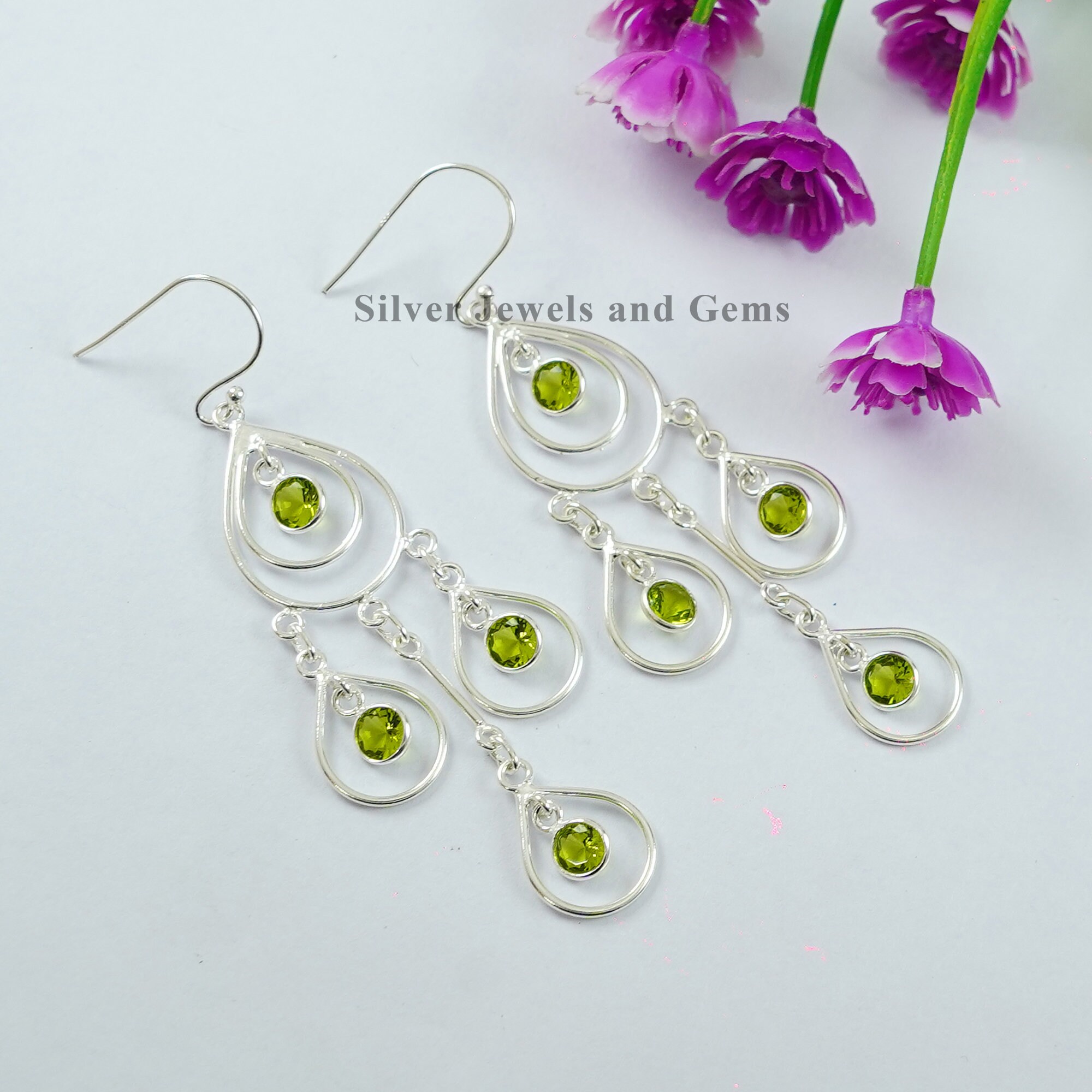 Natural Peridot Earrings, 925 Sterling Silver, Gift For Girlfriend, Long Earring, Handmade Earrings, Anniversary Earrings Natural Peridot Earrings, 925 Sterling Silver, Gift For Girlfriend, Long Earring, Handmade Earrings, Anniversary Earrings