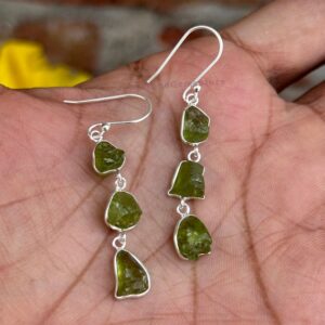 Raw Peridot Sterling Silver Dangle Earrings: August Birthstone Raw Peridot Sterling Silver Dangle Earrings: August Birthstone