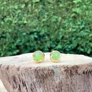 Raw Peridot Stud Earrings: 18k Gold Vermeil, August Birthstone Raw Peridot Stud Earrings: 18k Gold Vermeil, August Birthstone