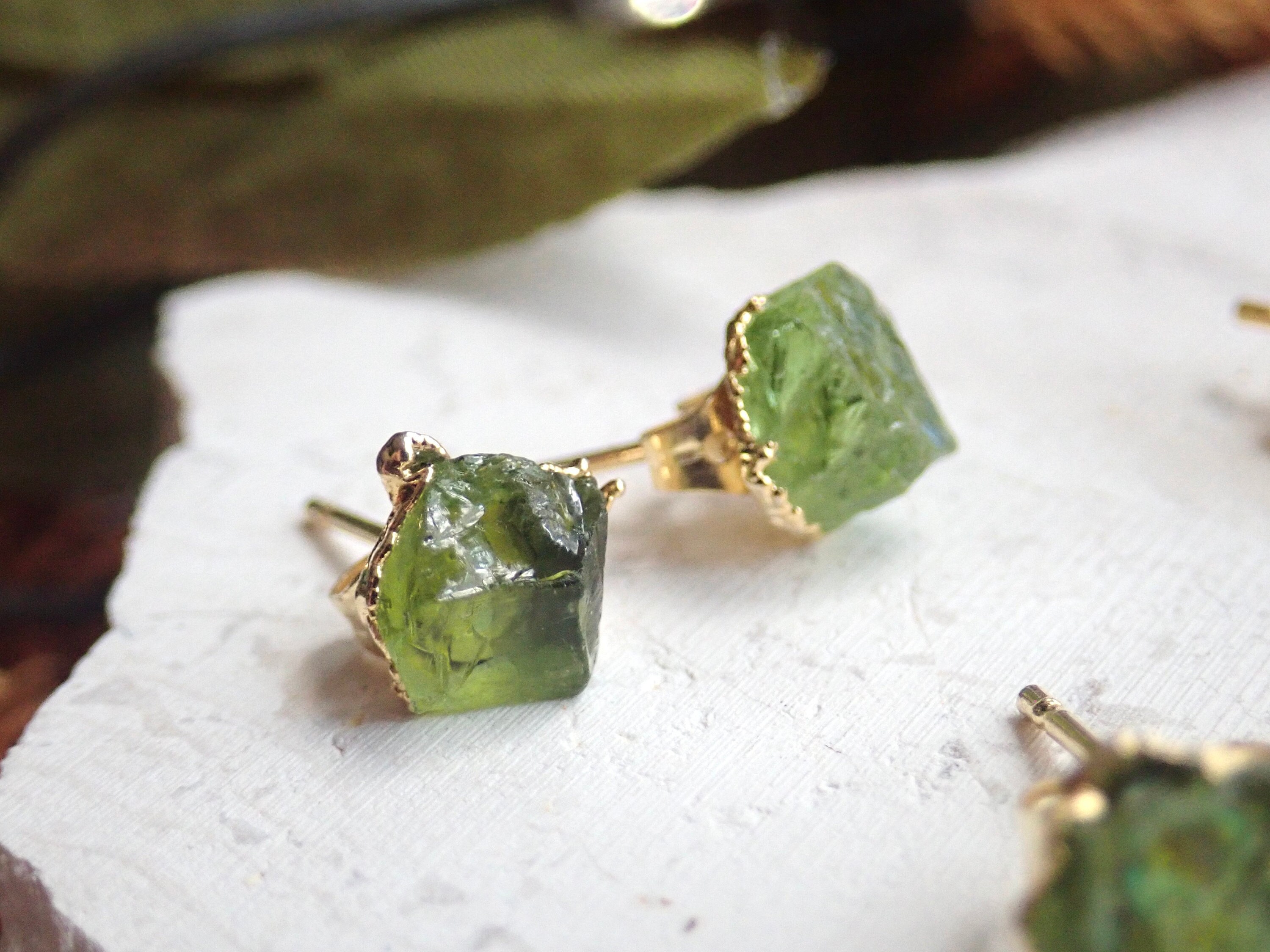 Raw Peridot Stud Earrings Gold, Peridot Jewelry, Natural Gemstone Post Earrings, August Birthday Gift, Green Crystal Earrings Raw Peridot Stud Earrings Gold, Peridot Jewelry, Natural Gemstone Post Earrings, August Birthday Gift, Green Crystal Earrings