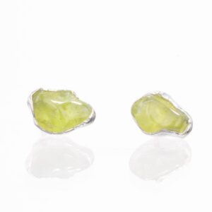 Raw Peridot Stud Earrings • Sterling Silver, August Birthstone Raw Peridot Stud Earrings • Sterling Silver, August Birthstone