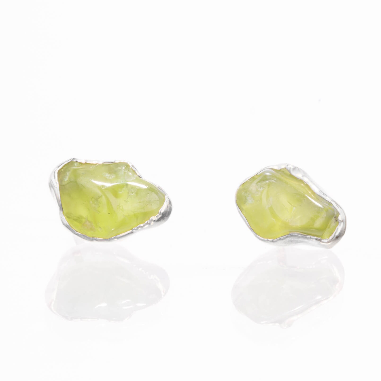 Raw Peridot Stud Earrings • Sterling Silver, August Birthstone Raw Peridot Stud Earrings • Sterling Silver, August Birthstone