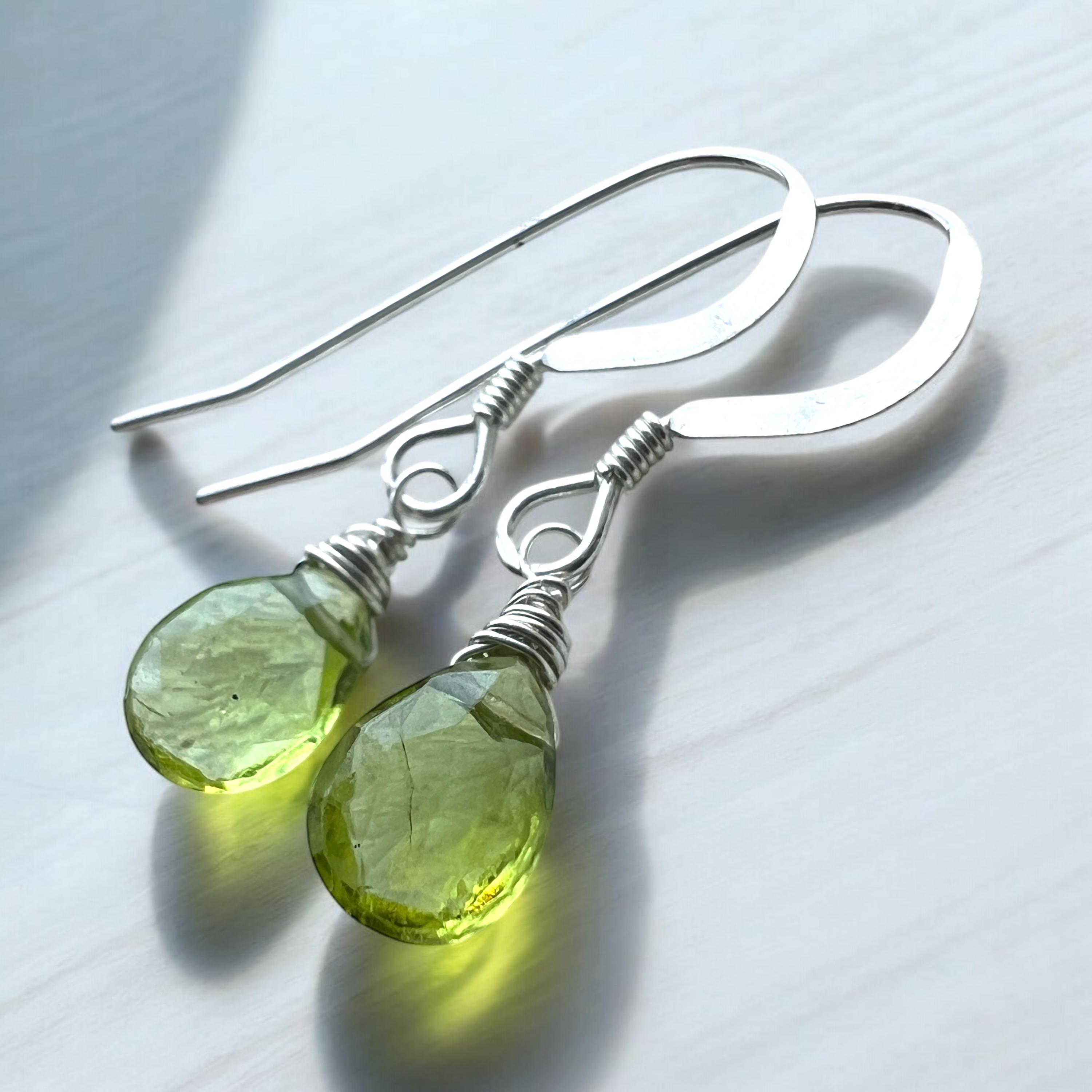 Sterling Silver Green Peridot Earrings, August Birthday, Petite Drops, Gemstone Jewelry Sterling Silver Green Peridot Earrings, August Birthday, Petite Drops, Gemstone Jewelry