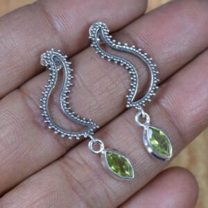 Peridot Sterling Silver Hook Earrings: Handmade Faceted Gemstone Peridot Sterling Silver Hook Earrings: Handmade Faceted Gemstone