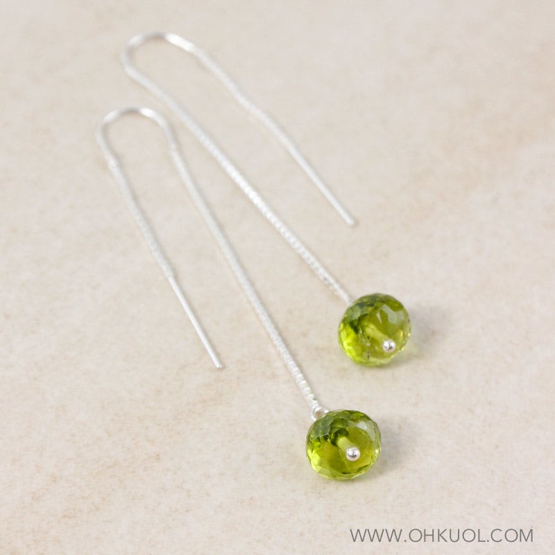Sterling Silver Peridot Threader Earrings: August Birthstone