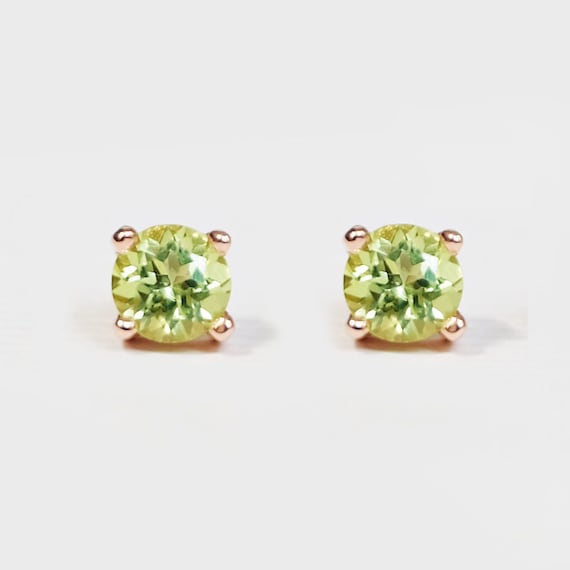 Peridot Stud Earrings In 14k Gold, August Birthstone Earrings, Dainty Green Gemstone Studs, Minimalist Jewelry Gift For Her
