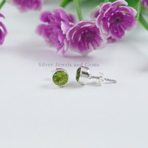Peridot Stud Earrings, Round Earrings, 925 Sterling Silver Studs, Tiny Stud Earring, Handmade Earrings, Green Peridot Earrings, Gift for her Peridot Stud Earrings, Round Earrings, 925 Sterling Silver Studs, Tiny Stud Earring, Handmade Earrings, Green Peridot Earrings, Gift for her