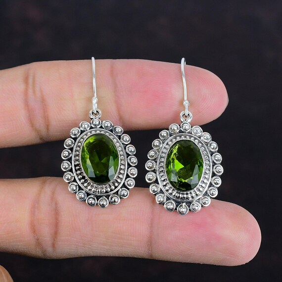 Vintage Faceted Peridot Earrings: Handmade 925 Sterling Silver Gemstone Jewelry