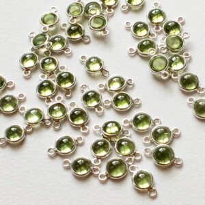 11mm Peridot Bezel Double Loop Connectors, Peridot Faceted Round Both Side Cut 925 Silver Bezel Findings (5pcs To 10pcs Options)