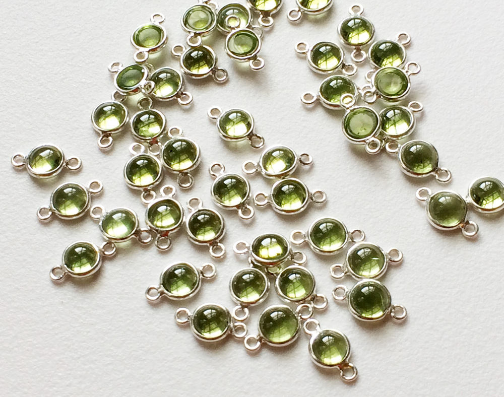 11mm Peridot Bezel Double Loop Connectors, Peridot Faceted Round Both Side Cut 925 Silver Bezel Findings (5pcs To 10pcs Options)