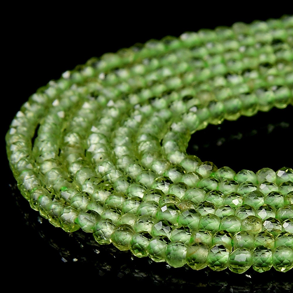 2x1mm Natural Peridot Gemstone Micro Faceted Rondelle Loose Beads 15.5 Inch Full Strand (80017904-p82)
