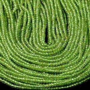 2X1MM Natural Peridot Gemstone Micro Faceted Rondelle Loose Beads 15.5 inch Full Strand (80017904-P82)