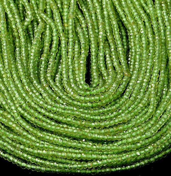 2x1mm Natural Peridot Gemstone Micro Faceted Rondelle Loose Beads 15.5 Inch Full Strand (80017904-p82)