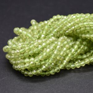 3mm Or 3.5mm Peridot Gemstone Faceted Round Beads - 15" Strand 3mm Or 3.5mm Peridot Gemstone Faceted Round Beads - 15" Strand