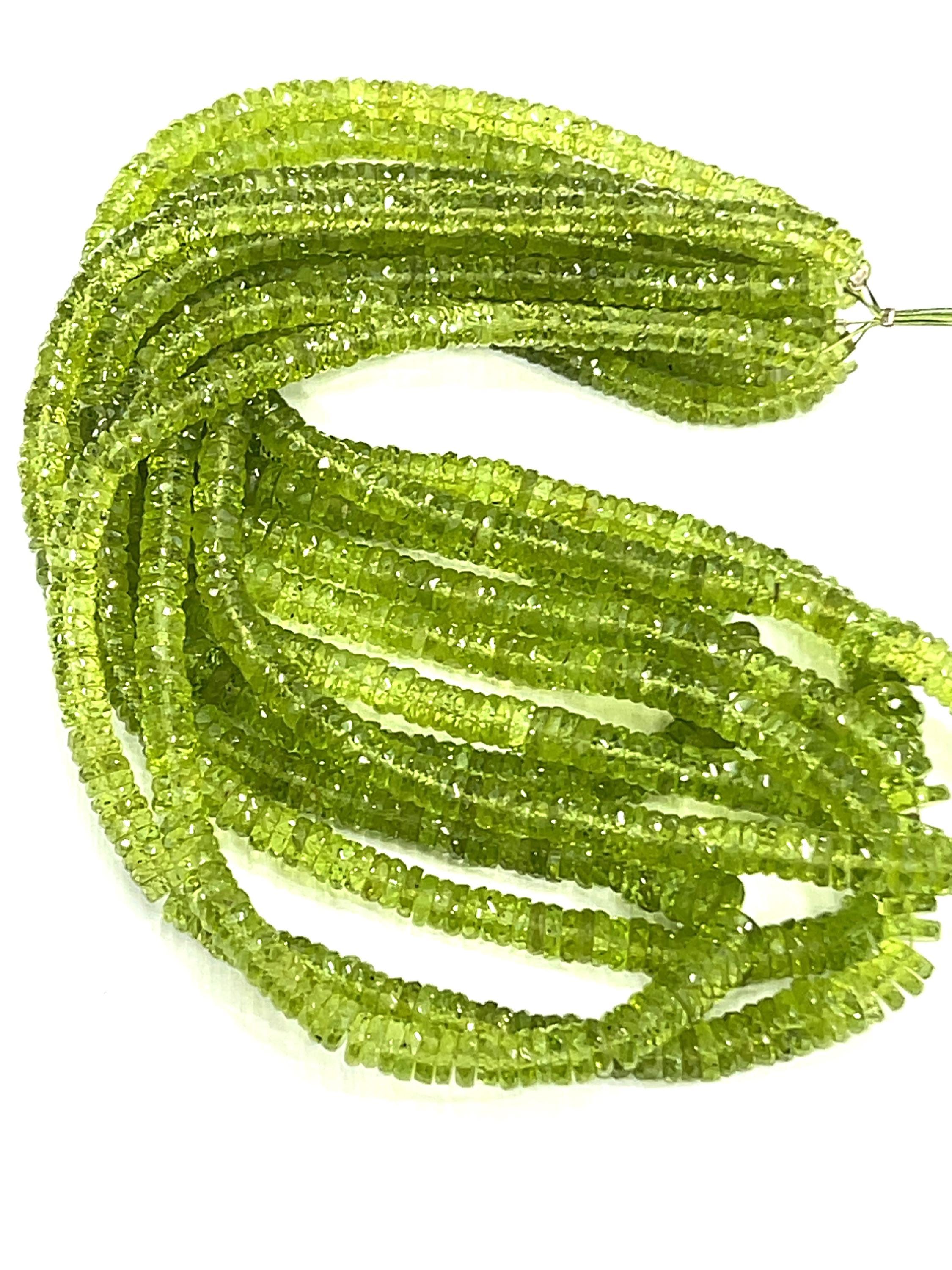 Aaa Natural Peridot Gemstone Beads, Faceted Rondelle, 14 Inch