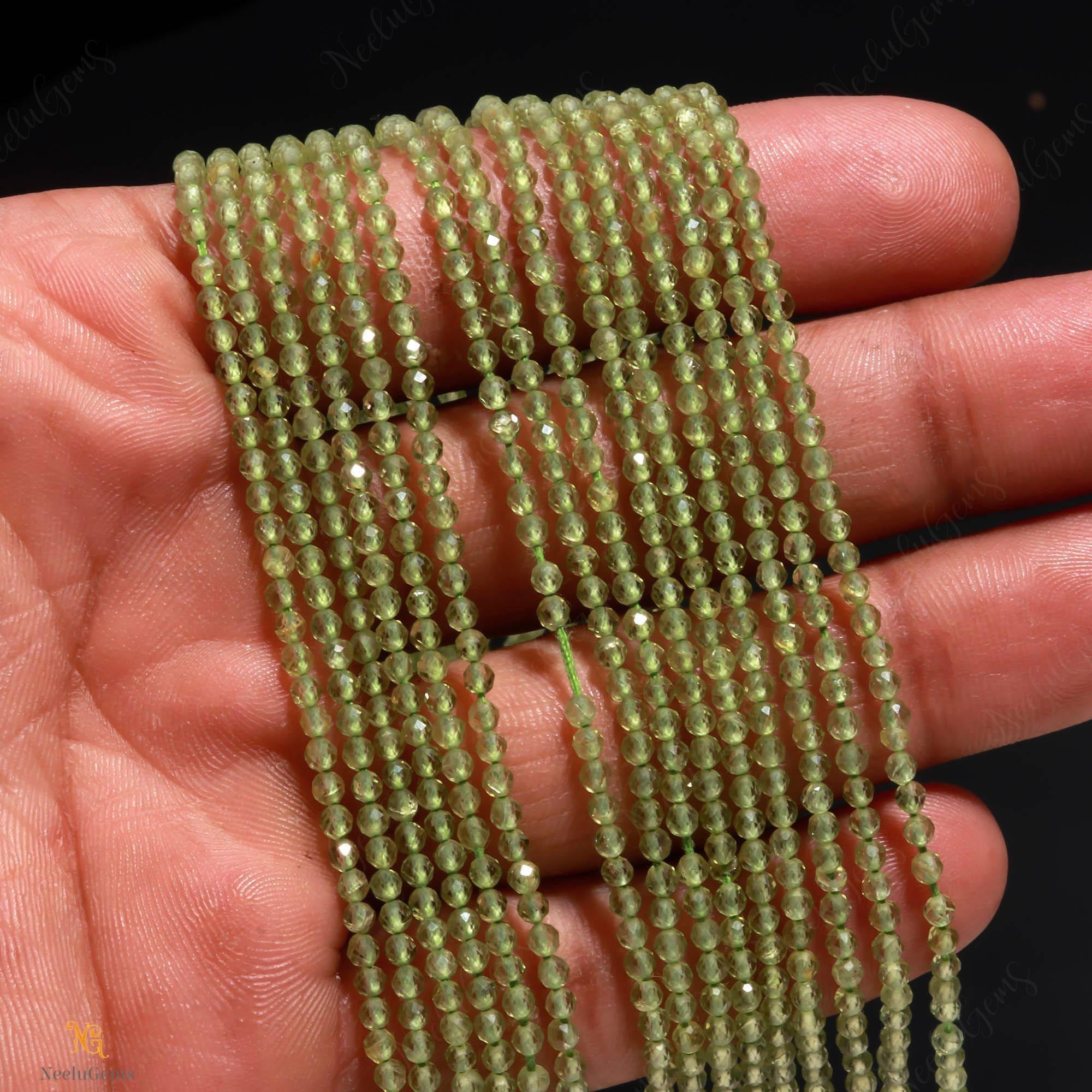Aaa+ Natural Green Peridot Microcut Faceted Beads, 2-2.5 Mm Peridot Tiny Rondelle Beads, 13"gemstone Beads For Handmade Jewelry